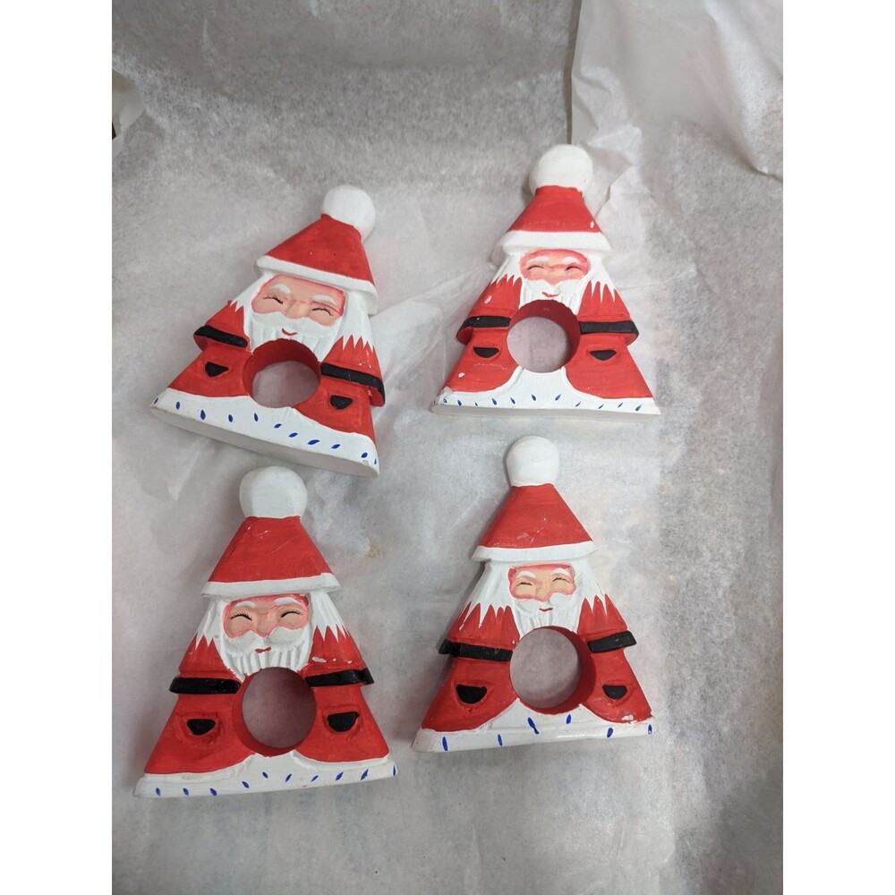 Carved Wood Santa Napkin Holders Christmas Primitive Handpainted